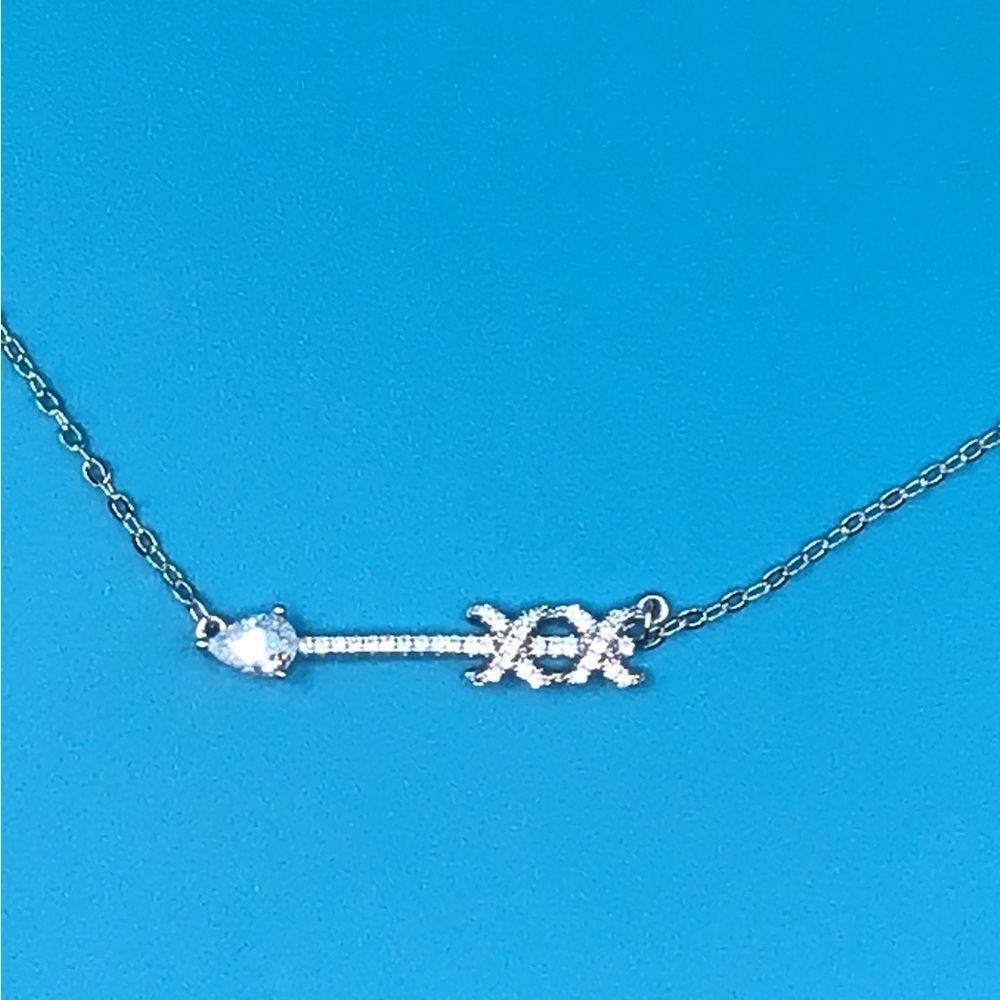 New White Gold Plated Arrow Necklace - Picture 3 of 4